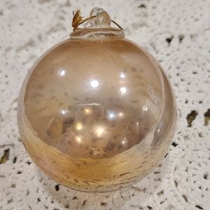 Elegant Art Glass Holiday Ornament Iridescent Golden Peach